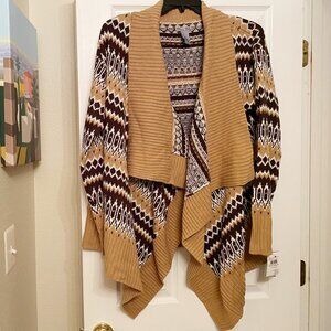 New Olivia Sky Brown Print Draped Open-Front Cardigan